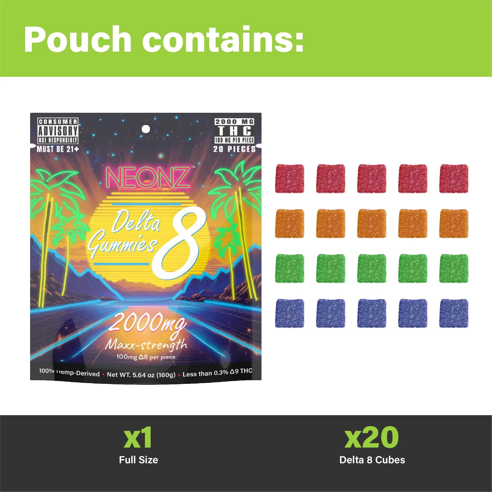 Delta 8 Gummies 2000mg – High Strength 100mg each Kurativ Premium CBD