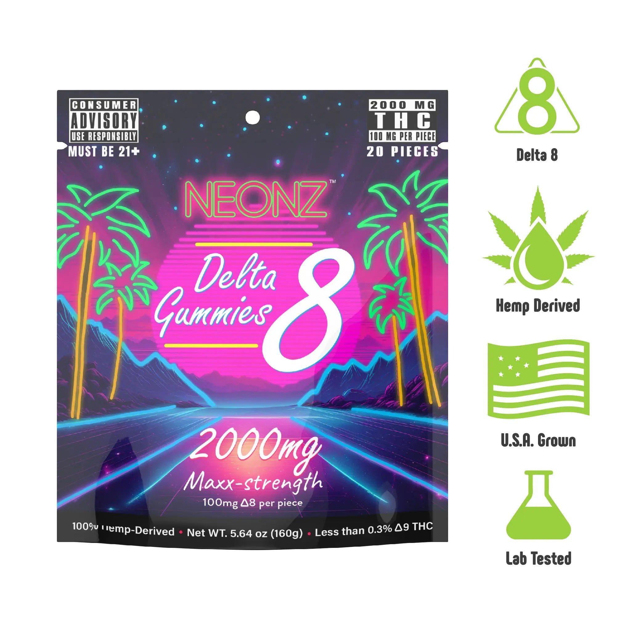 Delta 8 Gummies 2000mg – High Strength 100mg each Kurativ Premium CBD