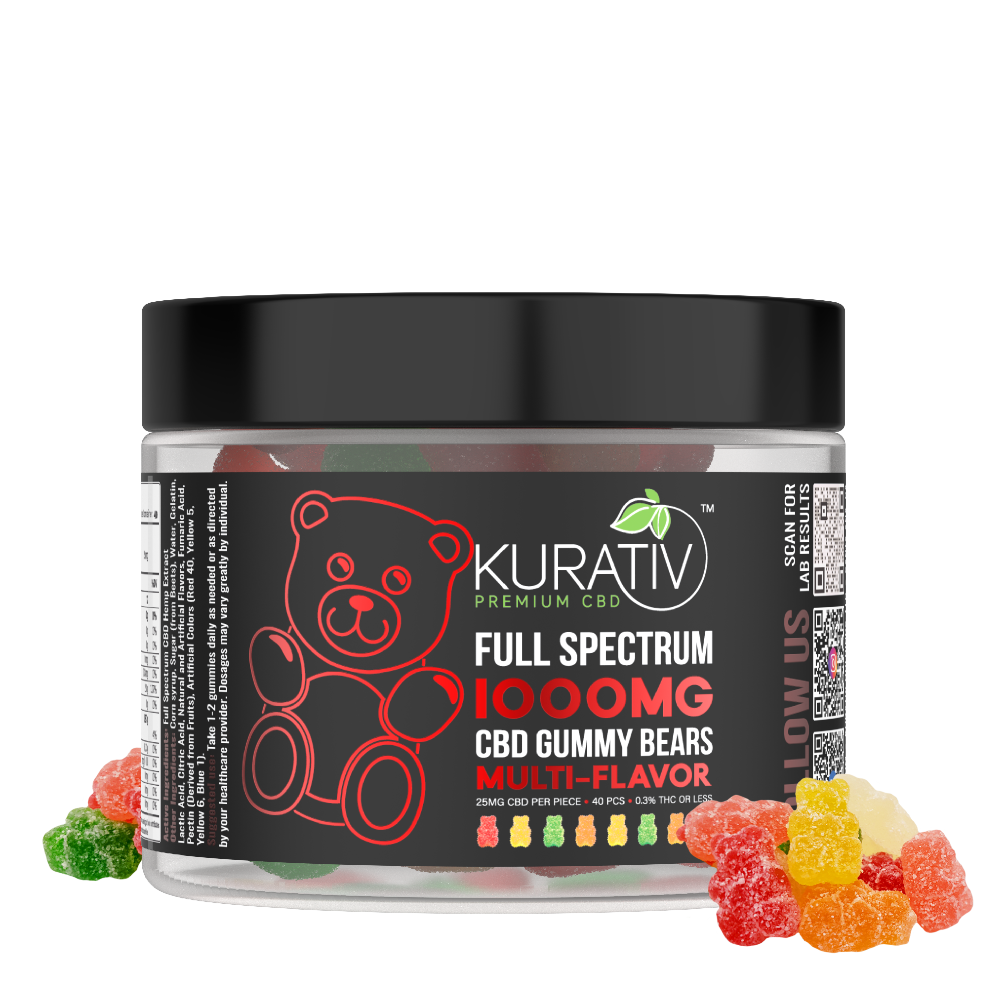 Full Spectrum CBD Gummy Bears 1000mg - Daily CBD Gummies | Kurativ