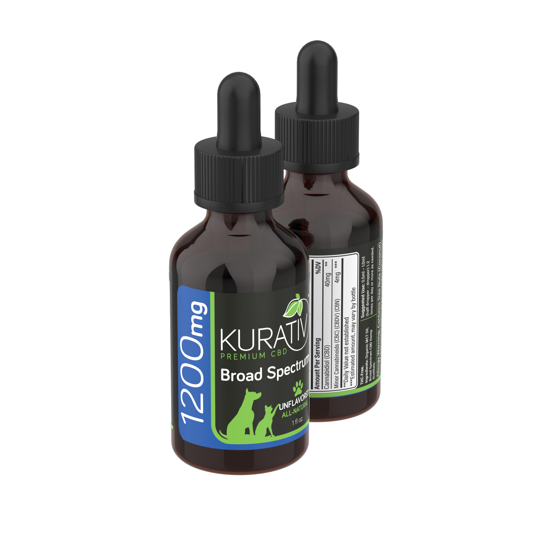 Kurativ Broad Spectrum Pet CBD Oil 1200mg – zero-THC CBD oil for pets