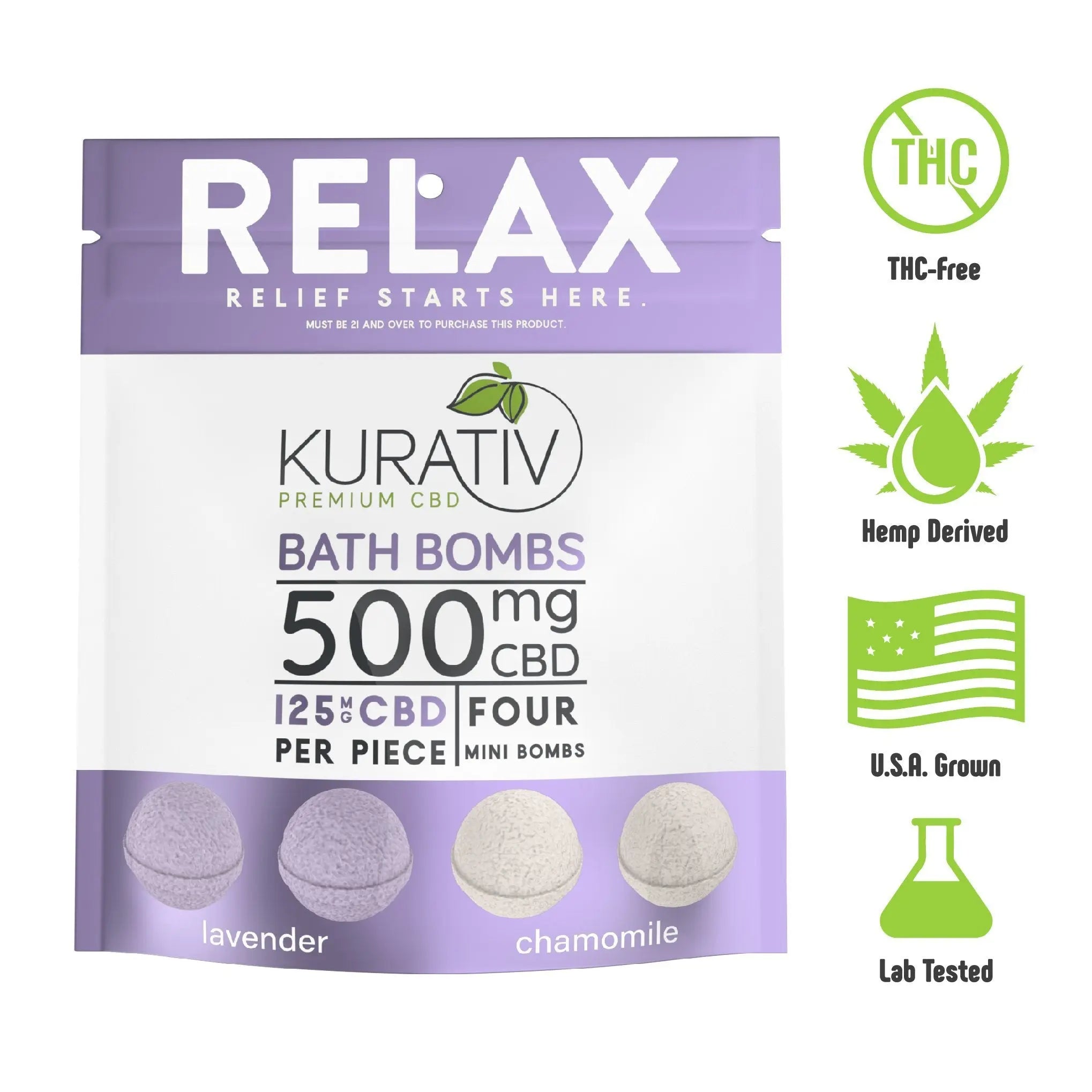 Kurativ Premium CBD Mini Bath Bombs 500mg