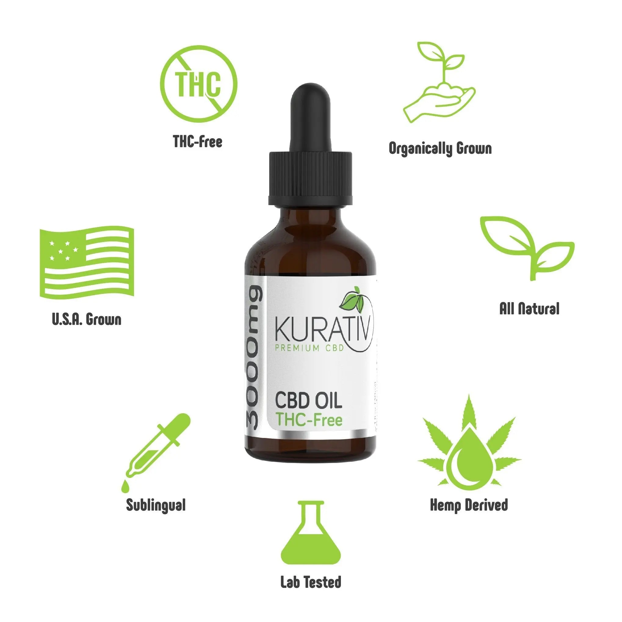 THC-Free CBD Oil 3000mg *New Kurativ Premium CBD