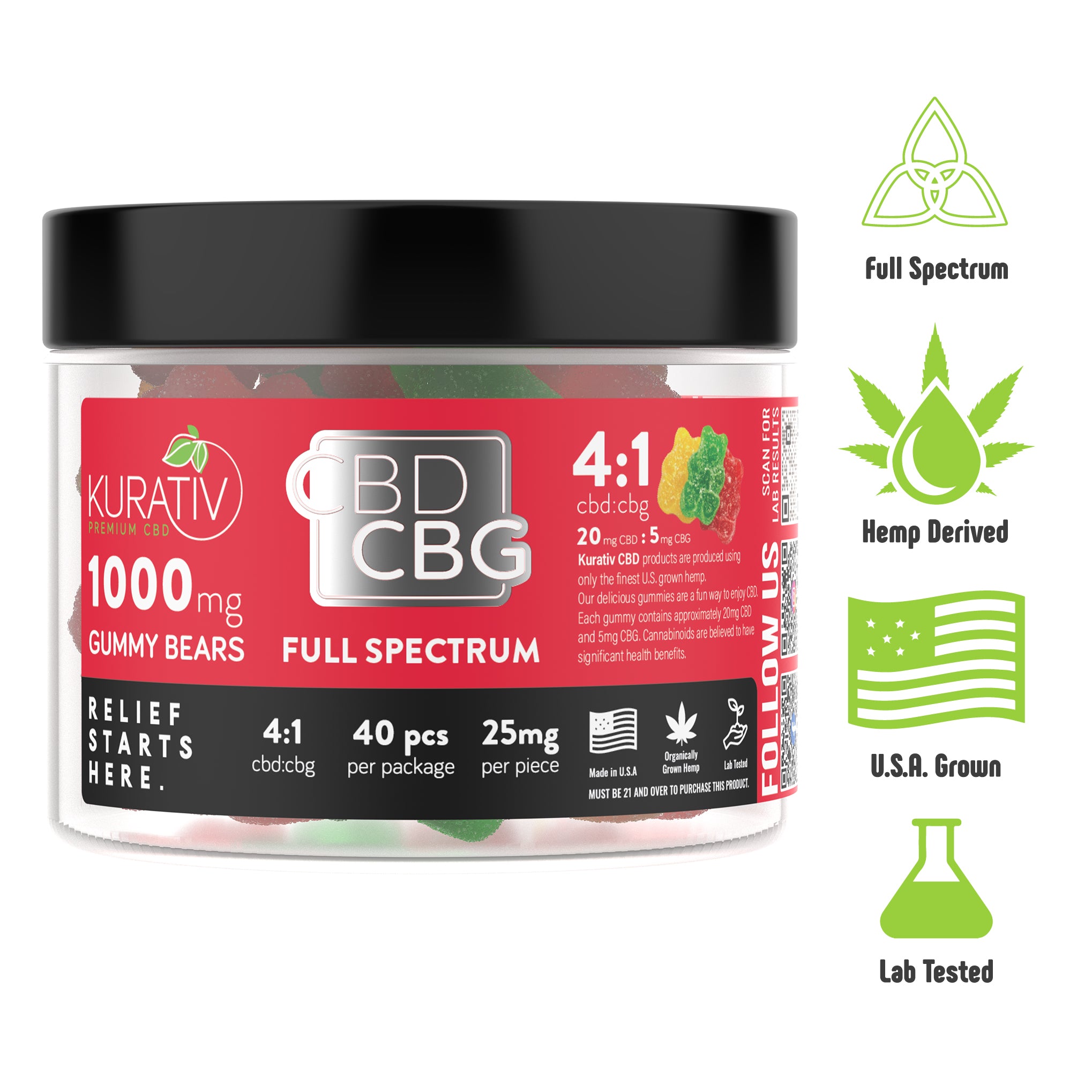 Full Spectrum CBG Gummies 1000mg - Available in Multiple Flavors