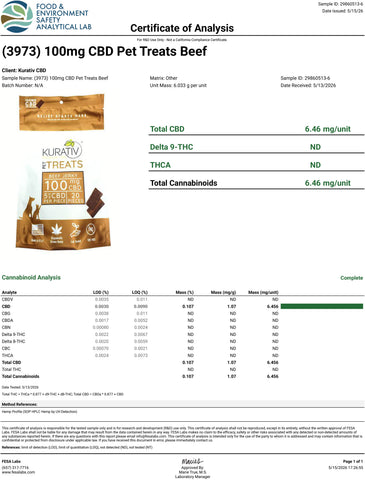 Lab Result 1 for CBD Pet Treats 100mg - Available in Multiple Flavors