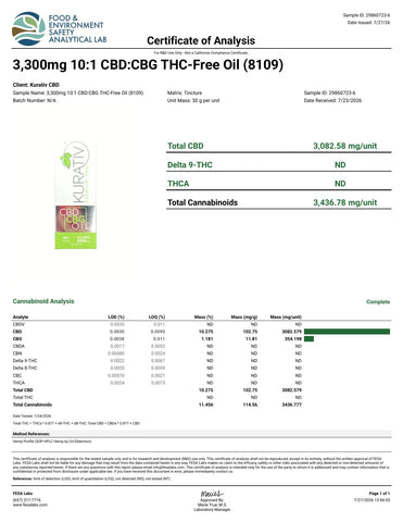 Lab Result 1 for THC-Free CBG Oil 3300mg