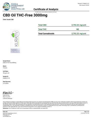 Lab Result 1 for THC-Free CBD Oil 3000mg