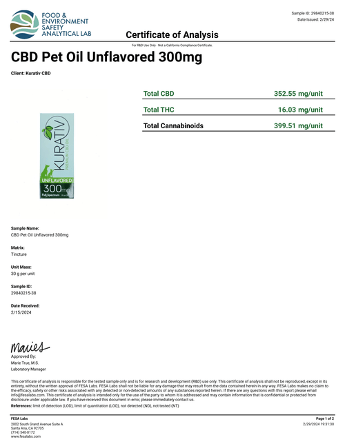 Pet CBD Oil 300mg - Available in Multiple Flavors