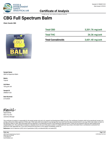 Lab Result 1 for Full Spectrum 3300mg CBG Balm