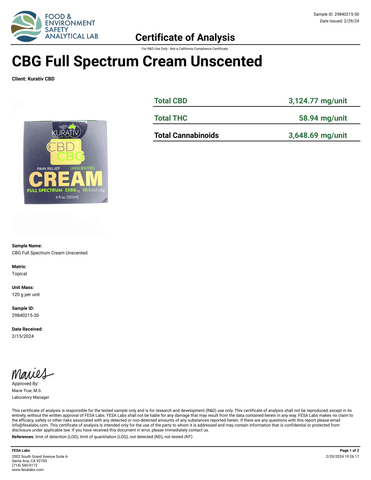 Lab Result 1 for Full Spectrum CBG Sample Cream