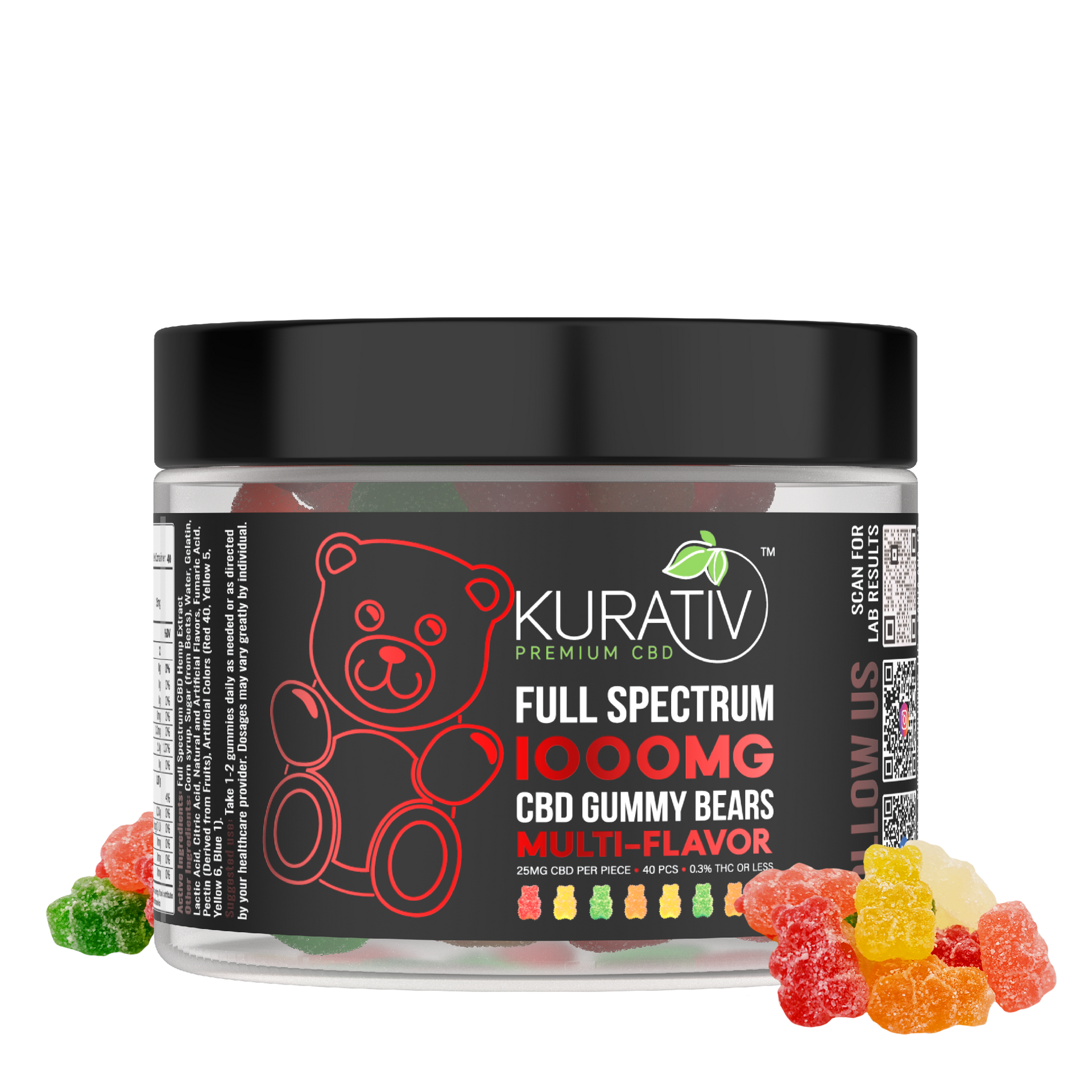 Full Spectrum CBD Gummy Bears 1000mg - Daily CBD Gummies | Kurativ