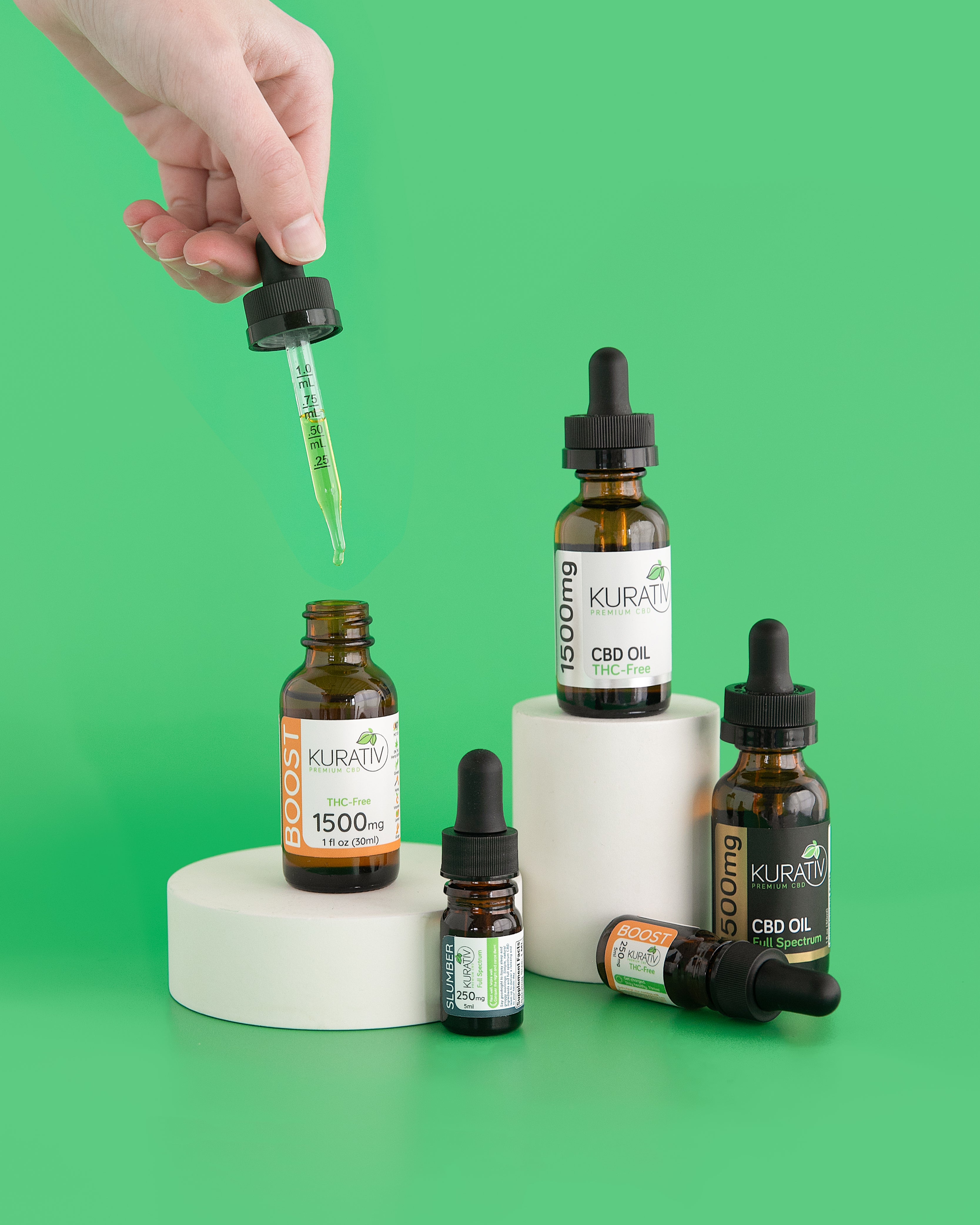 Collection of Kurativ CBD Oils and Dropper