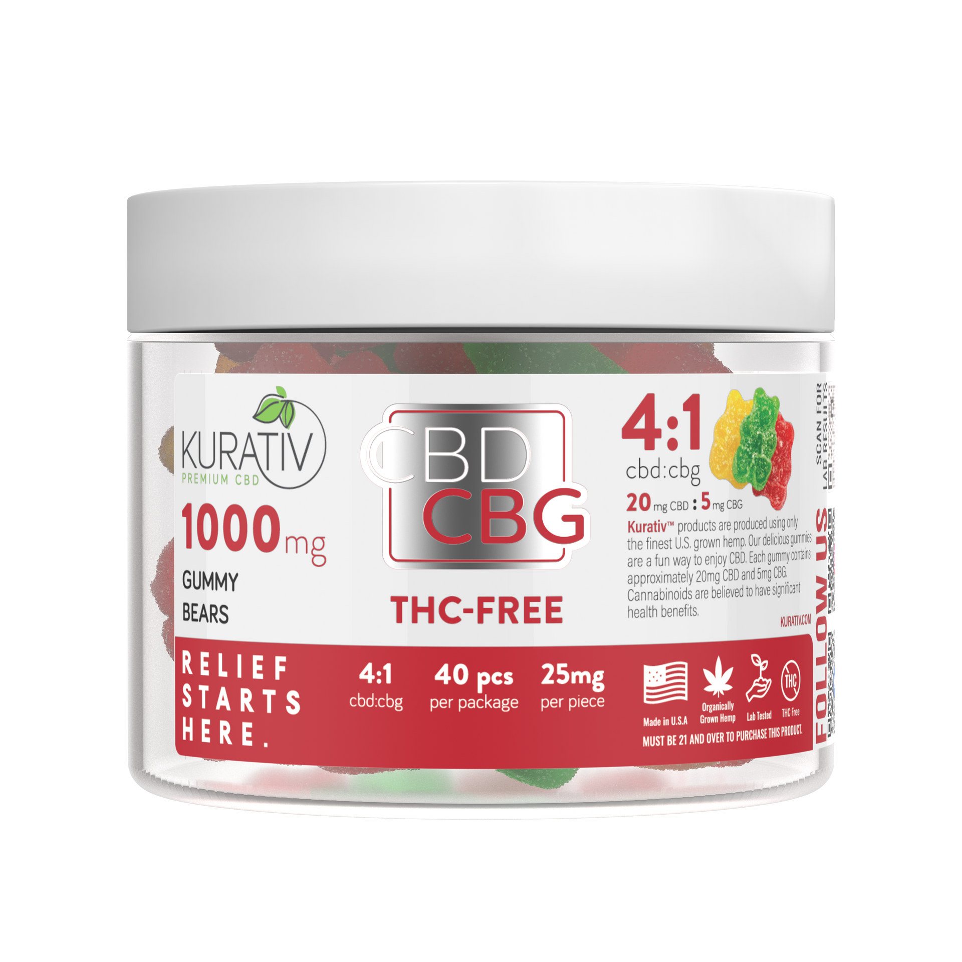 THC-Free CBG Gummy Bears 1000mg $59.99 - Kurativ Premium CBD
