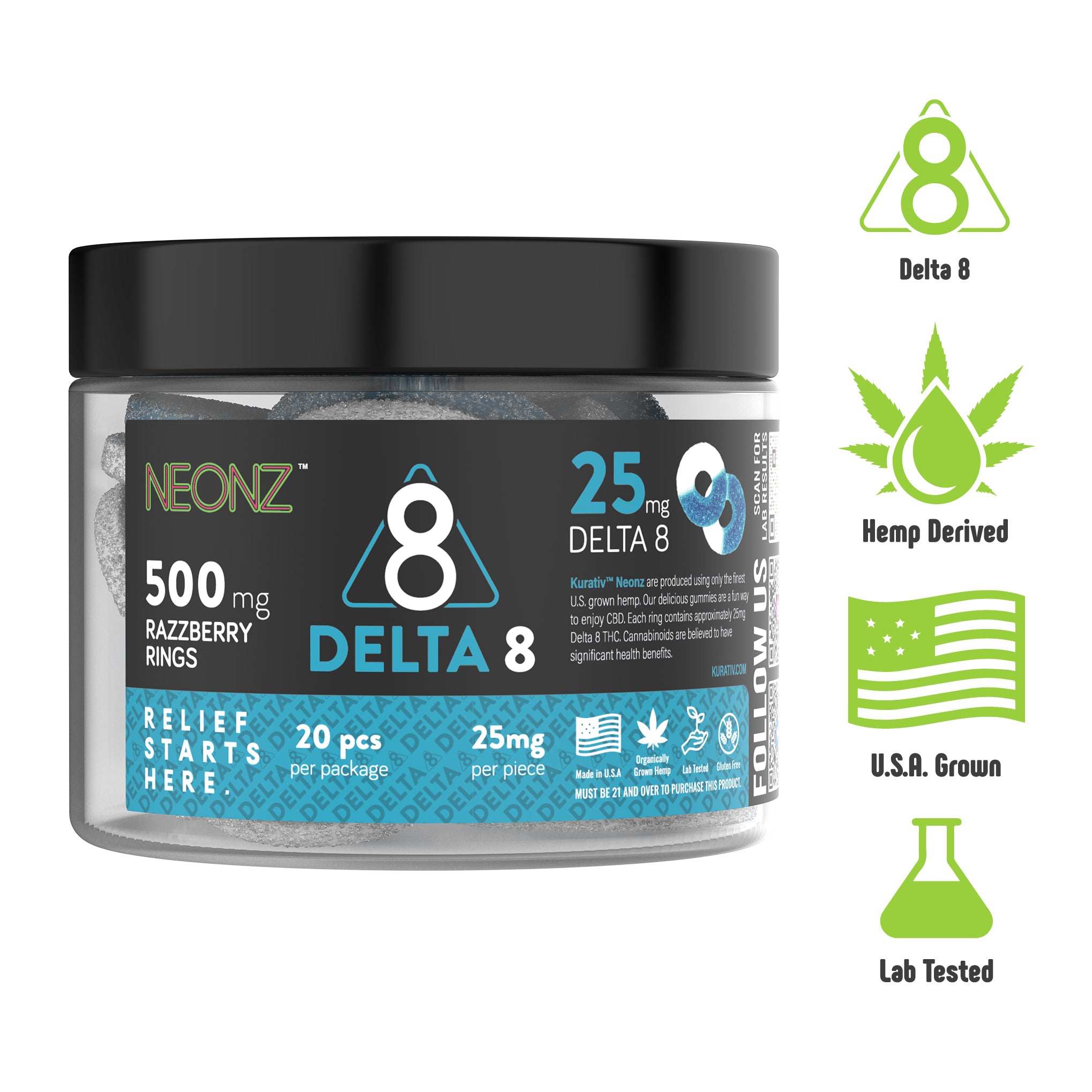 Delta 8 Gummies Multi-Flavor 500mg $39.99 - Kurativ Premium CBD