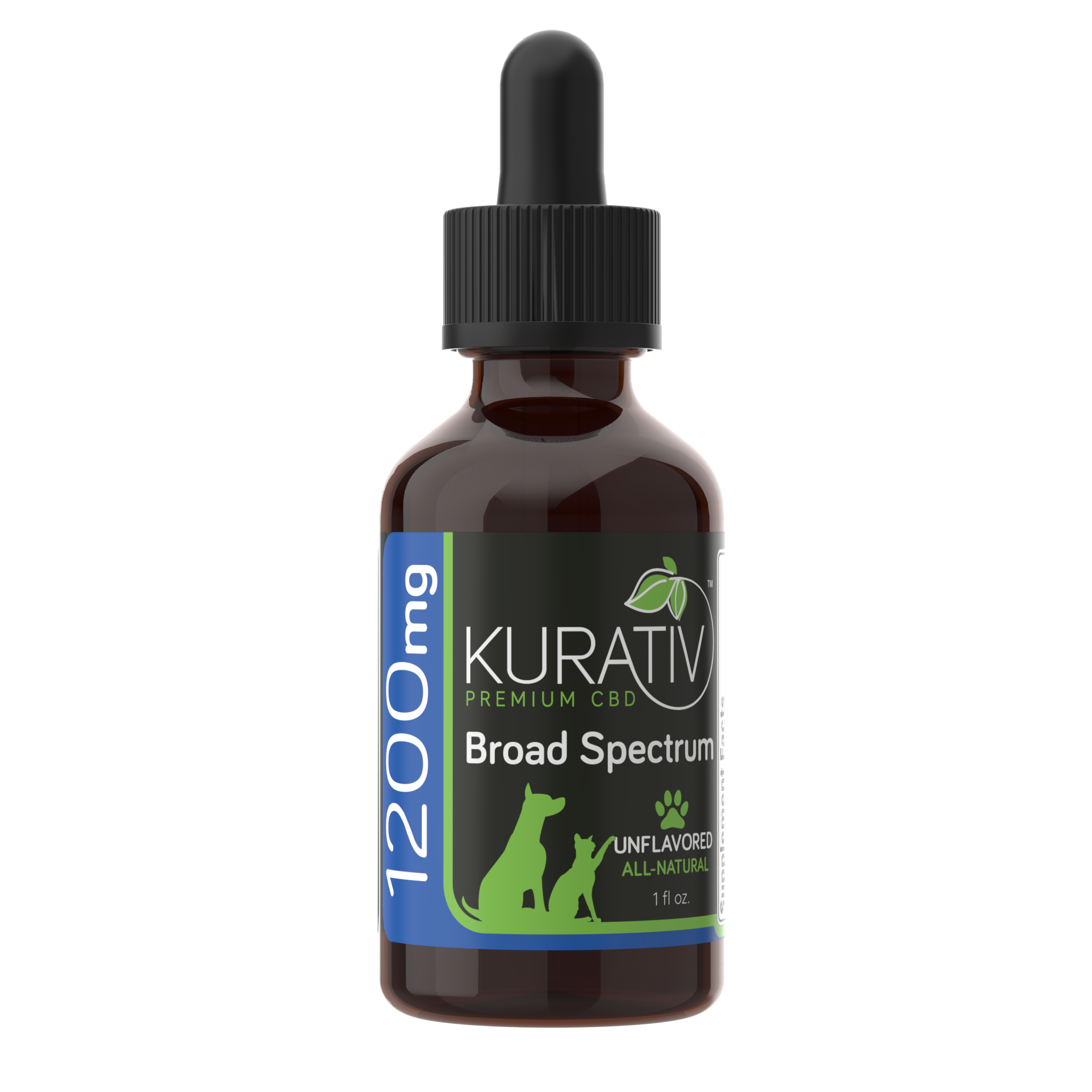 Kurativ Broad Spectrum Pet CBD Oil 1200mg – THC-free pet tincture with organic MCT oil