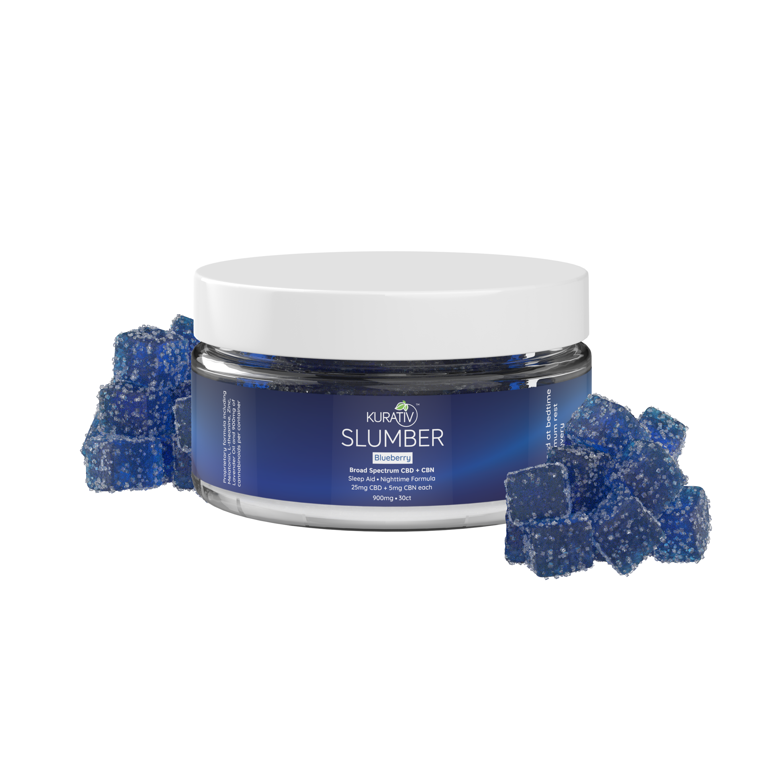 Kurativ Slumber Broad Spectrum THC-Free CBD + CBN Blueberry Gummies with blueberry gummies