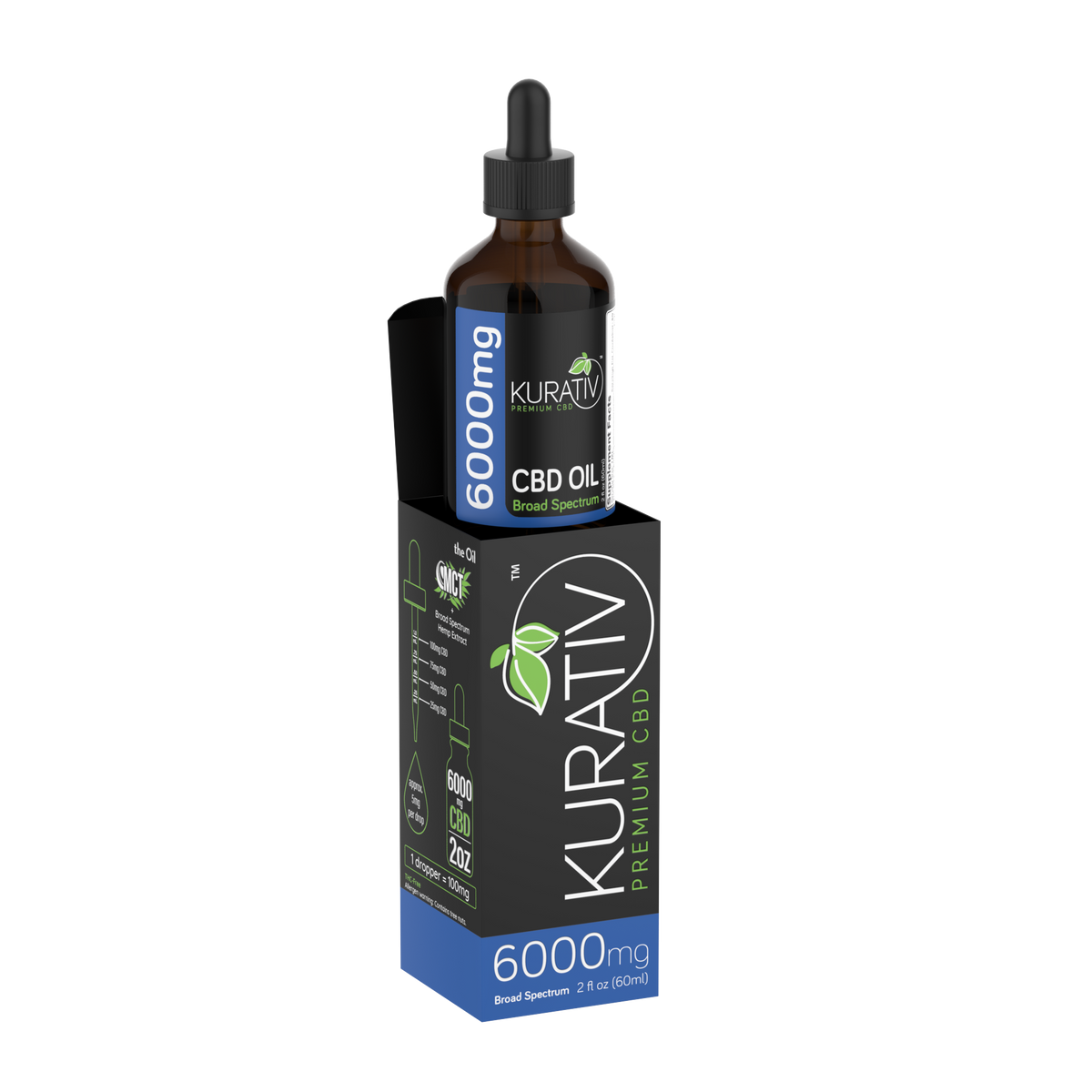 Kurativ Broad Spectrum CBD Oil 6000mg single bottle and box