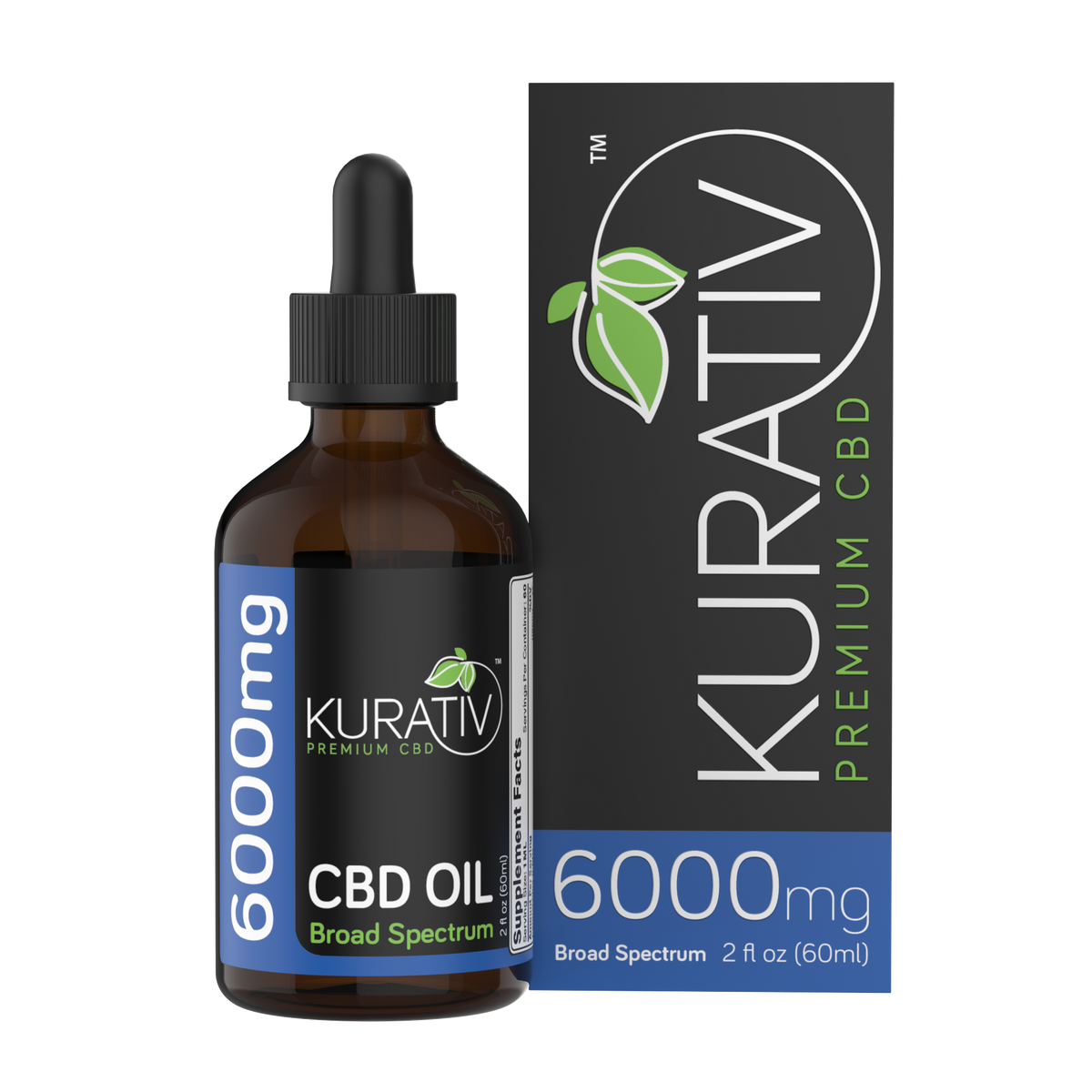 Kurativ Broad Spectrum CBD Oil 6000mg THC-free bottle with box